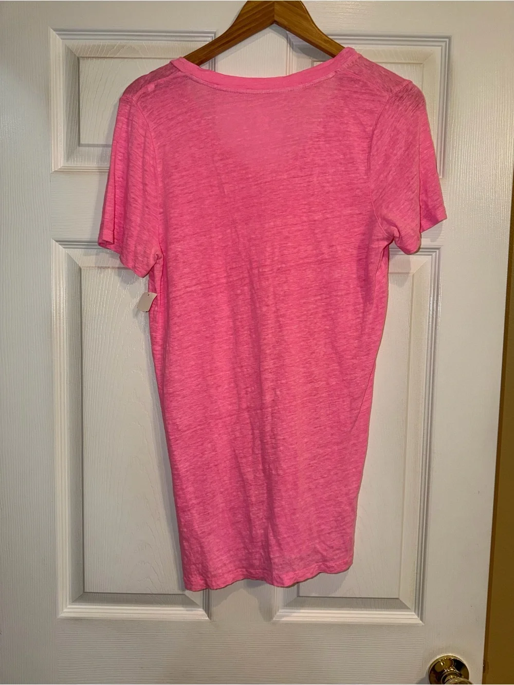 J. Crew Hot Pink V-Neck Linen Tee. EUC